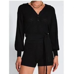Revolve Devon Windsor Polo Sweater Size Small Black Pullover Open Back Knit Top